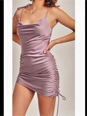 Reset by Jane Ruched Satin Cara Mini Dress in Purple Size Medium NWT45